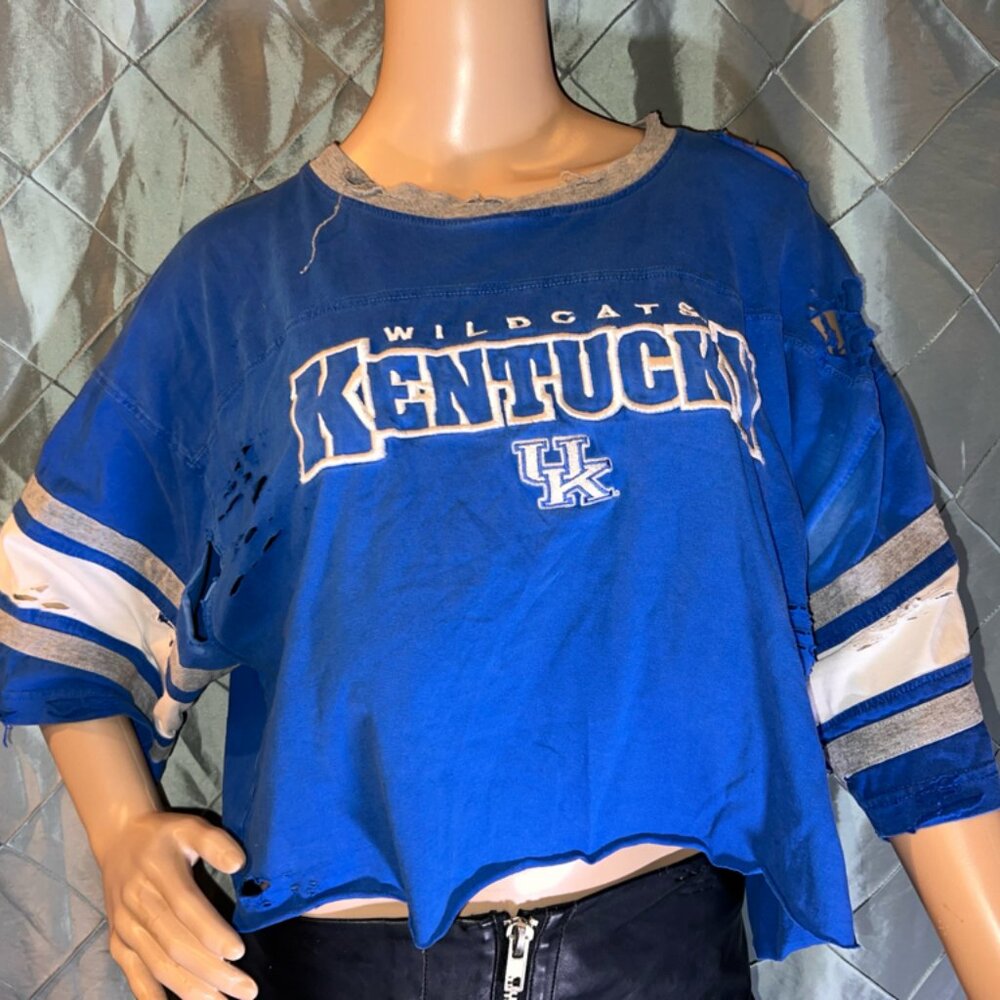 NCAA University of Kentucky Wildcat XL Blue‎ Distressed Gameday Crop Top Jersey